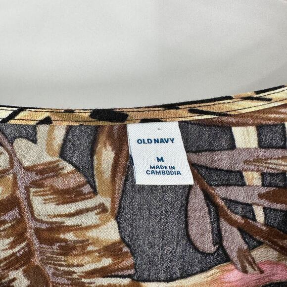 Old Navy Printed V-Neck Neutral Tropical Maxi Dress Brown Women's Size Medium - Picture 3 of 8